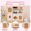 inQ Boutique - Kids Wooden Kitchen Playset 3+ with Fridge Sink Washing Machine with Realistic Light Sound Rattan Doors - Pink