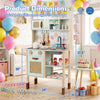 inQ Boutique - Green wooden children's play kitchen, interactive light/sound stove, with microwave/oven/blackboard storage options