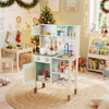 inQ Boutique - Green wooden children's play kitchen, interactive light/sound stove, with microwave/oven/blackboard storage options