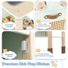 inQ Boutique - Green wooden children's play kitchen, interactive light/sound stove, with microwave/oven/blackboard storage options