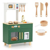 inQ Boutique - Green Kids Play Kitchen with Realistic Faucet & Ice Dispenser, Anti-Tipping Pretend Cooking Set for Ages 3-6