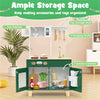 inQ Boutique - Green Kids Play Kitchen with Realistic Faucet & Ice Dispenser, Anti-Tipping Pretend Cooking Set for Ages 3-6