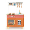 inQ Boutique - Orange Kids Play Kitchen with Realistic Faucet & Ice Dispenser, Anti-Tipping Pretend Cooking Set for Ages 3-6