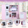 inQ Boutique - Interactive Kids Play Kitchen with Ice Maker & Chalkboard, Corner Design Pretend Cooking Set with Realistic Sound Effects-Pink
