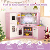 inQ Boutique - Interactive Kids Play Kitchen with Ice Maker & Chalkboard, Corner Design Pretend Cooking Set with Realistic Sound Effects-Pink
