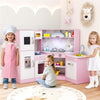 inQ Boutique - Interactive Kids Play Kitchen with Ice Maker & Chalkboard, Corner Design Pretend Cooking Set with Realistic Sound Effects-Pink