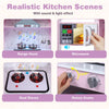 inQ Boutique - Interactive Kids Play Kitchen with Ice Maker & Chalkboard, Corner Design Pretend Cooking Set with Realistic Sound Effects-Pink