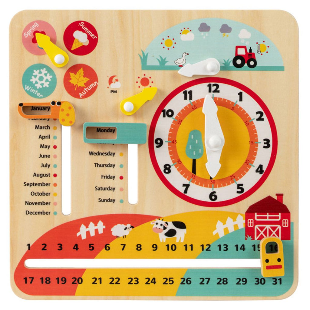 inQ Boutique - Montessori Wooden Time Learning Clock for Kids 3+, All-in-One Calendar Season Weather Educational Toy