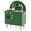 inQ Boutique - Green Wooden Kids Play Kitchen with Interactive Stove & Sink, ASTM/CPSIA Compliant Pretend Cooking Set for Ages 3+