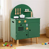 inQ Boutique - Green Wooden Kids Play Kitchen with Interactive Stove & Sink, ASTM/CPSIA Compliant Pretend Cooking Set for Ages 3+