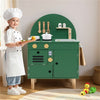 inQ Boutique - Green Wooden Kids Play Kitchen with Interactive Stove & Sink, ASTM/CPSIA Compliant Pretend Cooking Set for Ages 3+