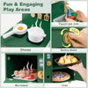 inQ Boutique - Green Wooden Kids Play Kitchen with Interactive Stove & Sink, ASTM/CPSIA Compliant Pretend Cooking Set for Ages 3+