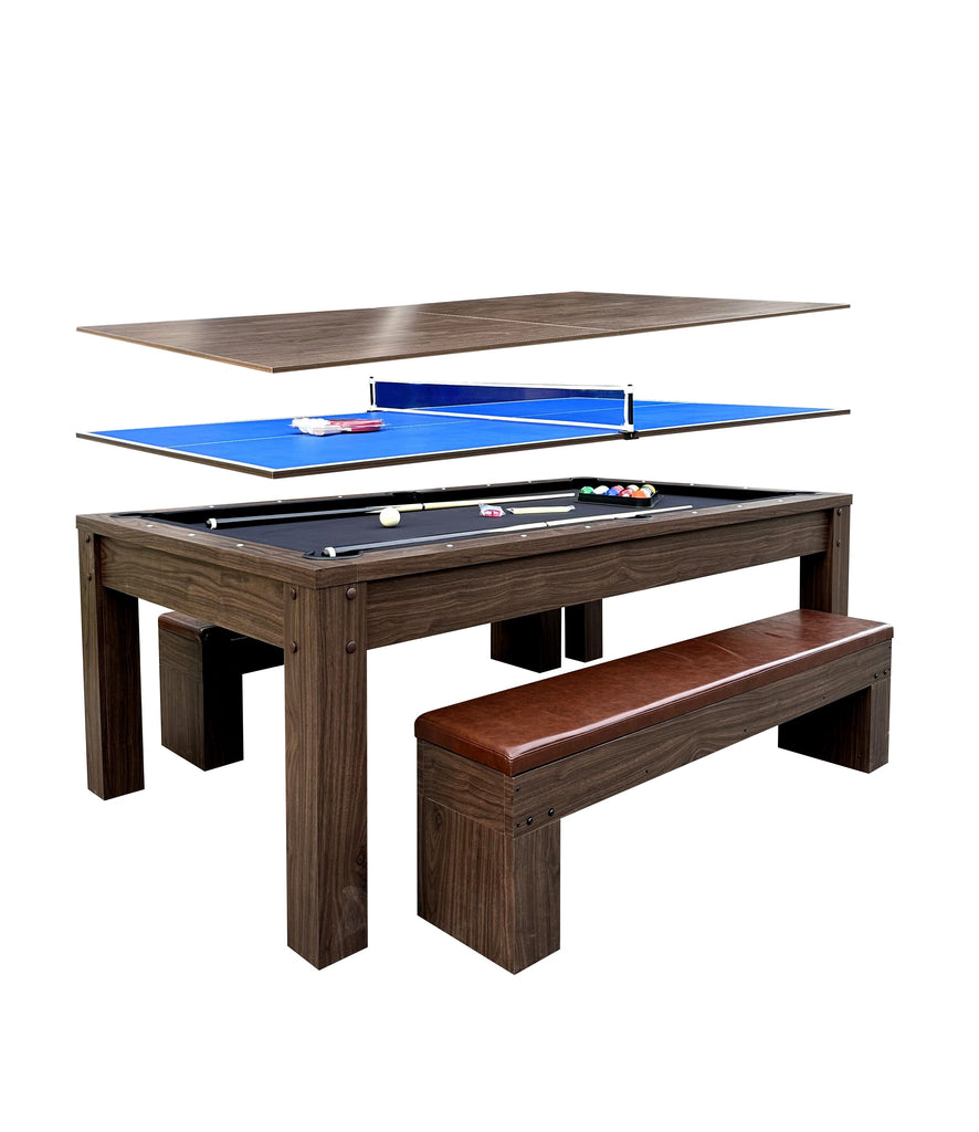 4 Supply - 7ft 3-in-1 Multi-Functional Pool Table with Benches (Pool Table + Ping Pong Table + Dining Table)