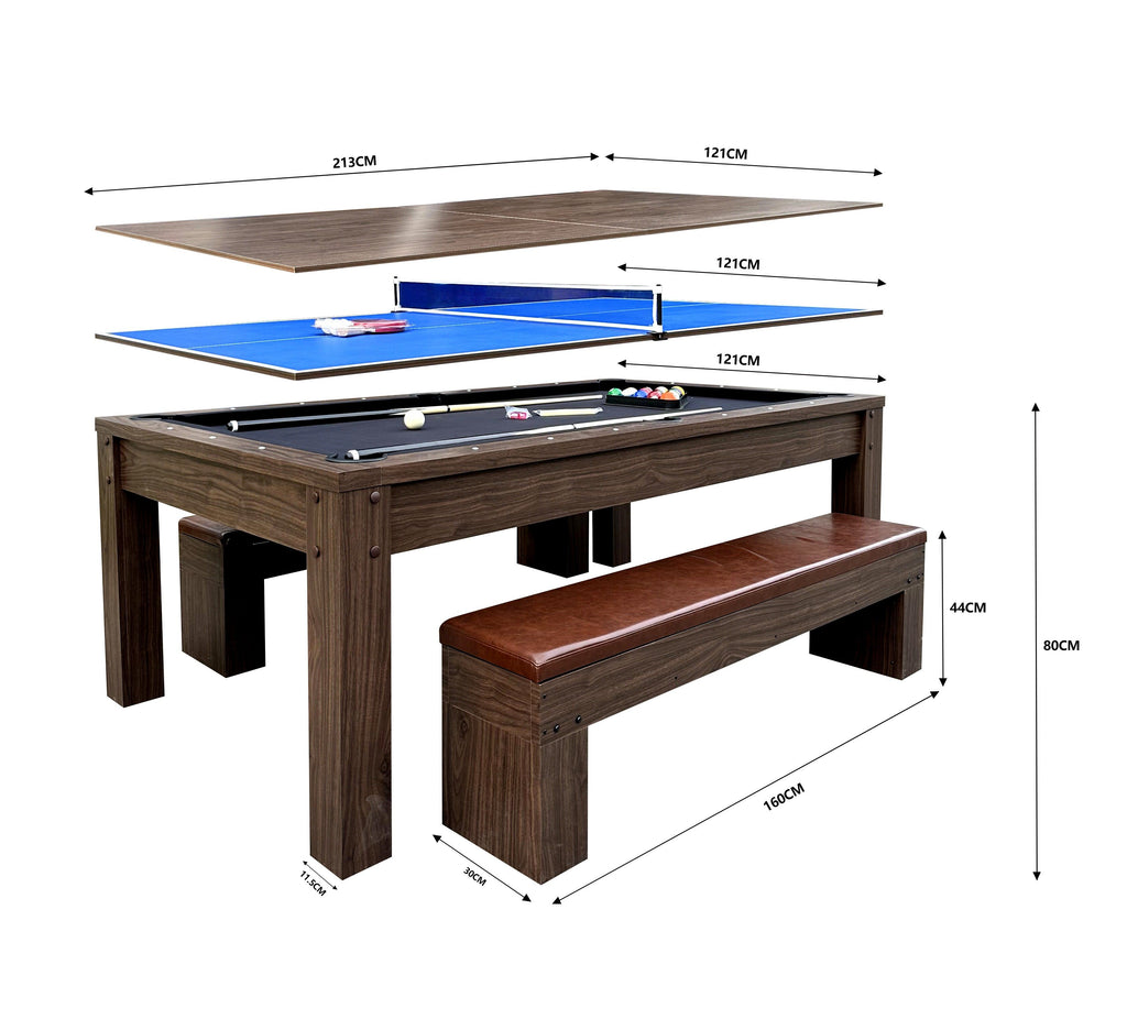 4 Supply - 7ft 3-in-1 Multi-Functional Pool Table with Benches (Pool Table + Ping Pong Table + Dining Table)