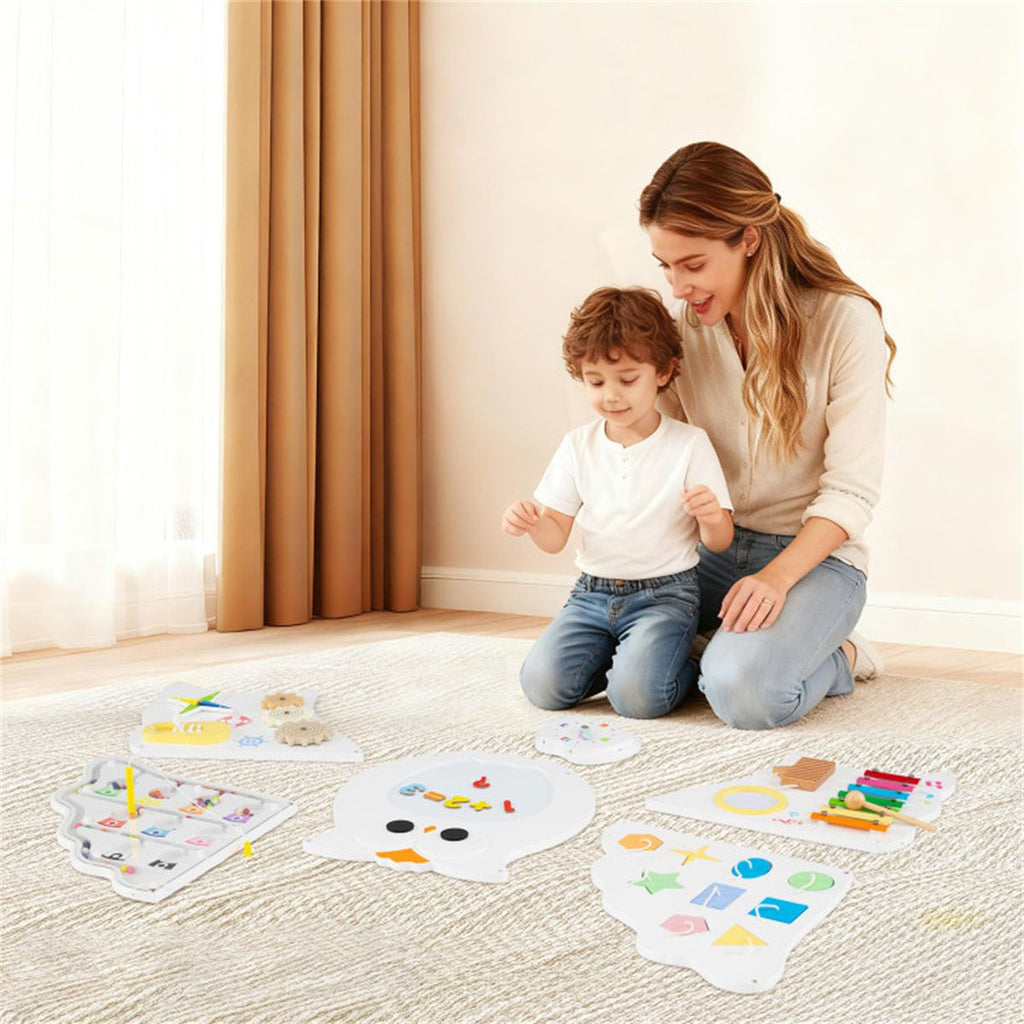 inQ Boutique - 11-in-1 Montessori Owl Activity Wall - STEM Sensory Busy Board with Magnetic Whiteboard, 3+ Years Old