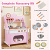 inQ Boutique - Pink Wooden Toddler Play Kitchen with Sink & Accessories, Safe Gift for Kids 3+