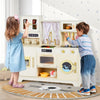 inQ Boutique - Beige Wooden Kids Play Kitchen with Rotatable Faucet & 14 Accessories,Pretend Cooking Set for Toddlers 3+