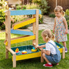 inQ Boutique - 3-in-1 Kids Sand Water Play Table, Fir Wood Outdoor Sensory Activity Table with Faucet & Accessories, Double Basin Play Toy for Toddlers Ages 3+