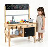 inQ Boutique - Natural Fir Wood Kids Outdoor Mud Kitchen Playset with Stainless Steel Sink & Stoves, Pretend Play Cooking Toy with Storage Hooks for Toddlers 3+