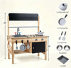 inQ Boutique - Natural Fir Wood Kids Outdoor Mud Kitchen Playset with Stainless Steel Sink & Stoves, Pretend Play Cooking Toy with Storage Hooks for Toddlers 3+