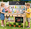 inQ Boutique - Natural Fir Wood Kids Outdoor Mud Kitchen Playset with Stainless Steel Sink & Stoves, Pretend Play Cooking Toy with Storage Hooks for Toddlers 3+