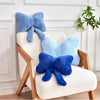 Bright Living - Dusty Blue Bow Pillow, Soft Bow Decorative Pillows with Faux Rabbit Fur, Cute 12'' Bow Throw Pillows, Aesthetic Home Decor Bow Shaped Plush Pillow for Bedroom Sofa Couch