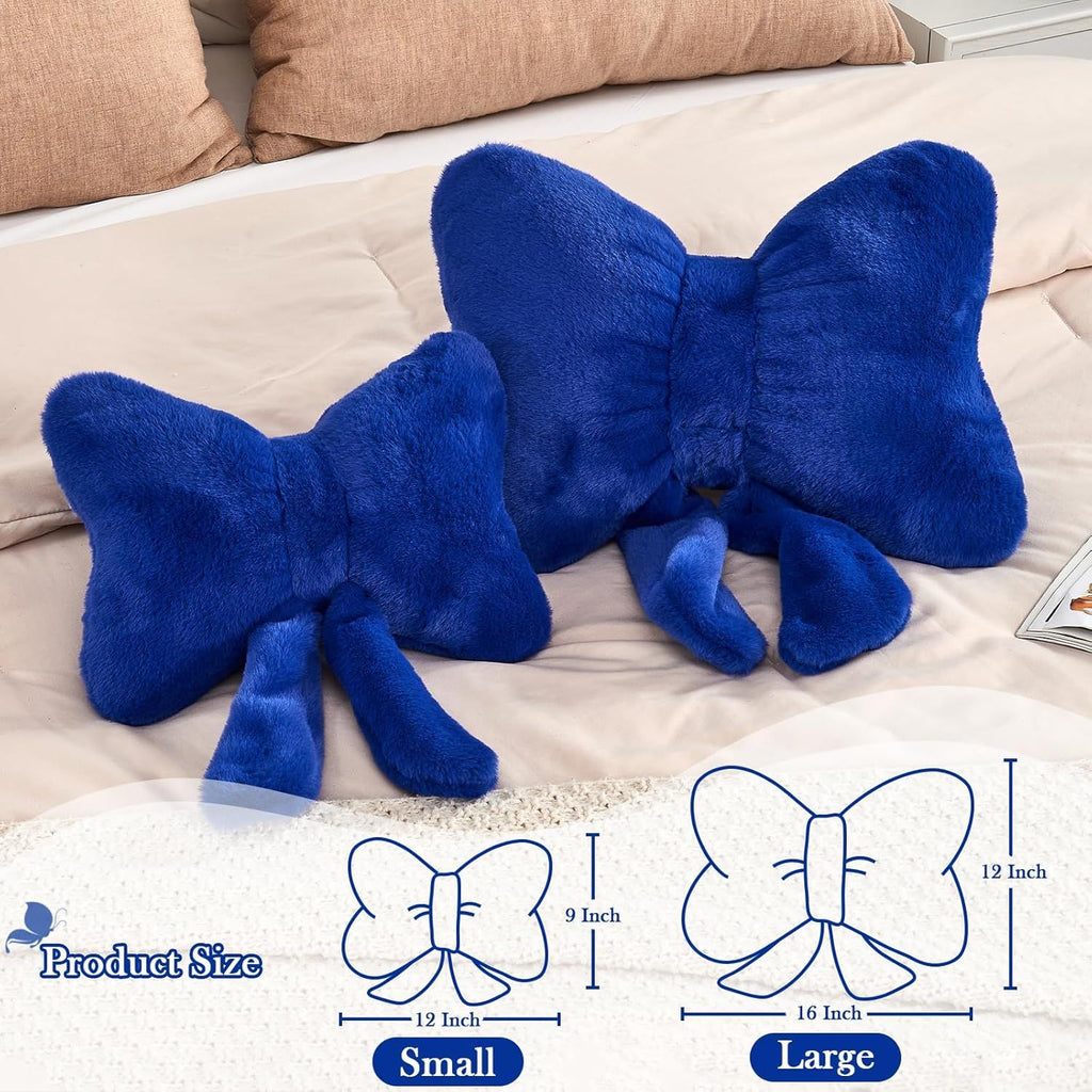 Bright Living - Bow Pillow, Soft Bow Decorative Pillows with Faux Rabbit Fur, Cute Bow Throw Pillows, Aesthetic Home Decor Bow Shaped Plush Pillow for Bedroom Sofa Couch (Royal Blue, Small-12 Inch)