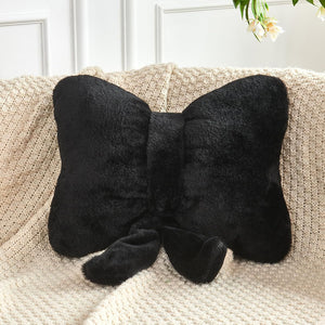 Bright Living - Black Bow Pillow, Soft Bow Decorative Pillows with Faux Rabbit Fur, Cute 16'' Bow Throw Pillows, Aesthetic Home Decor Bow Shaped Plush Pillow for Bedroom Sofa Couch