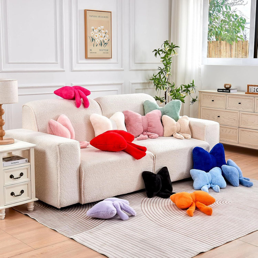 Bright Living - Black Bow Pillow, Soft Bow Decorative Pillows with Faux Rabbit Fur, Cute 16'' Bow Throw Pillows, Aesthetic Home Decor Bow Shaped Plush Pillow for Bedroom Sofa Couch