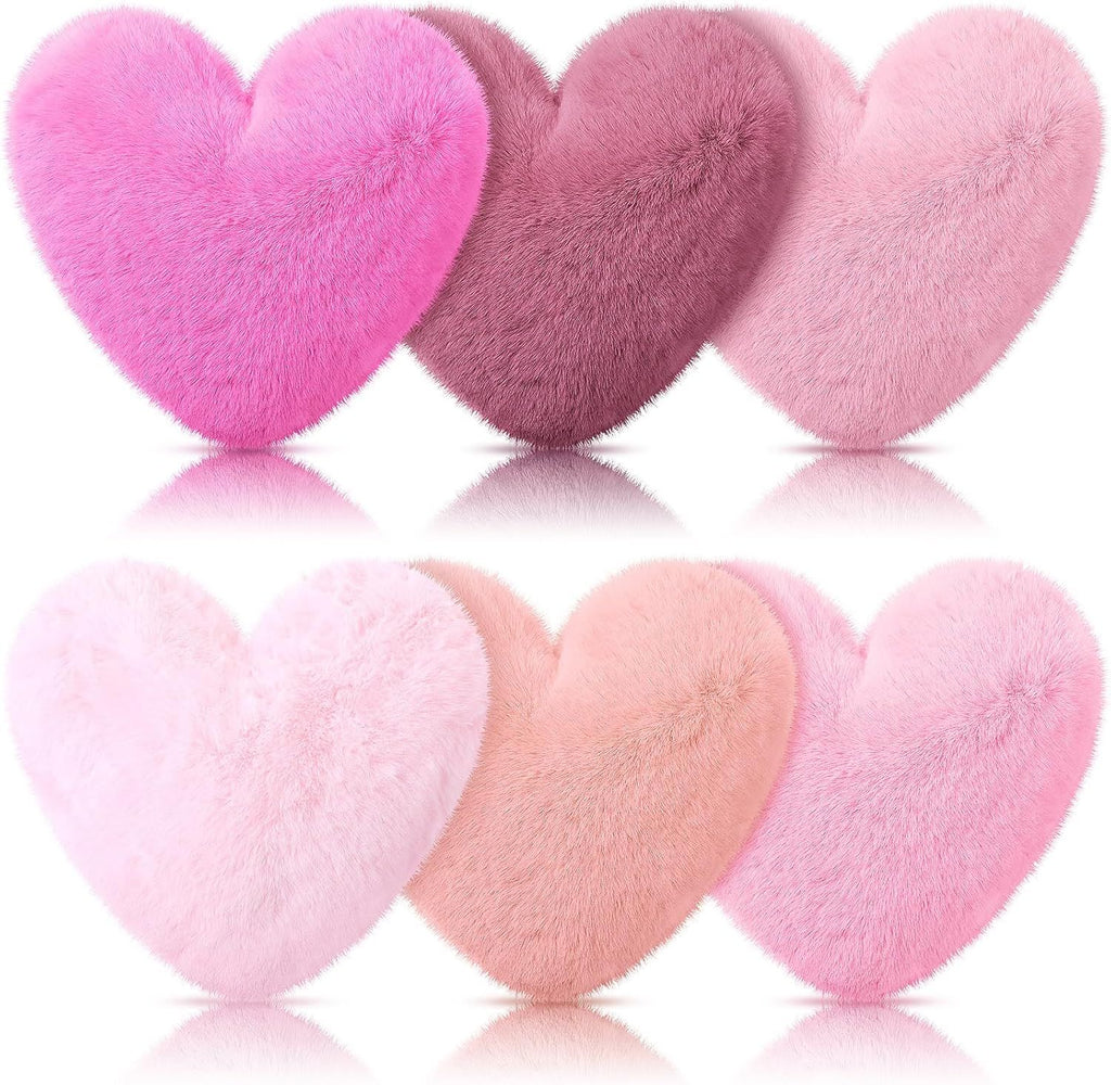 Bright Living - 6 Pcs Faux Rabbit Fur Heart Pillows Fluffy Heart Throw Pillows Cute Couch Cushion Soft Decorative Throw Cushion for Bed Sofa Girls Women(12 x 11 Inch,Pink Series)
