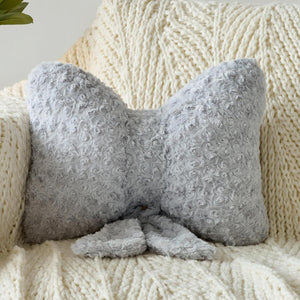 Bright Living - Bow Pillow, Decorative Bow Pillows with Soft Plush for Couch Bed, Bow Shaped Throw Pillow Room Decor for Bedroom, Bow Decorative Pillow for Living Room (Grey, Large-16 Inches)