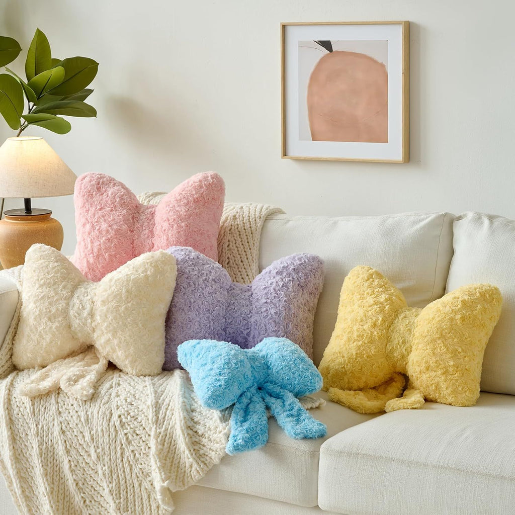 Bright Living - Bow Pillow, Decorative Bow Pillows with Soft Plush for Couch Bed, Bow Shaped Throw Pillow Room Decor for Bedroom, Bow Decorative Pillow for Living Room (Goose Yellow, Large-16 Inches)
