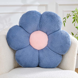 Bright Living - Flower Pillow Cute Decorative Throw Pillow with Faux Rabbit Fur Soft Daisy Plush Floor Cushion Aesthetic Flower Shaped Pillow Home Decor for Bed Sofa Couch (Dusty Blue, 14.9 Inch)