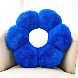 Bright Living - Flower Pillow Cute Decorative Throw Pillow with Faux Rabbit Fur Soft Daisy Plush Floor Cushion Aesthetic Flower Shaped Pillow Home Decor for Bed Sofa Couch (Royal Blue, 14.9 Inch)