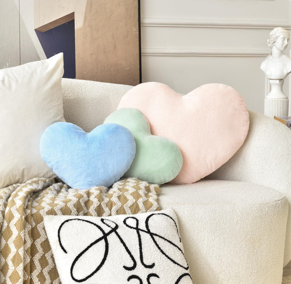 Bright Living - Heart Pillow Cute Fuzzy Pillows Throw Pillows for Bed Livingroom Home Decor Cushion Decorative Aesthetic Preppy Pillows Pink2,Small 13''x10''
