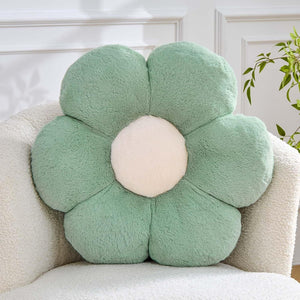 Bright Living - Flower Pillow Cute Decorative Throw Pillow with Faux Rabbit Fur Soft Daisy Plush Floor Cushion Aesthetic Flower Shaped Pillow Home Decor for Bed Sofa Couch (Sage Green14.9 Inch)