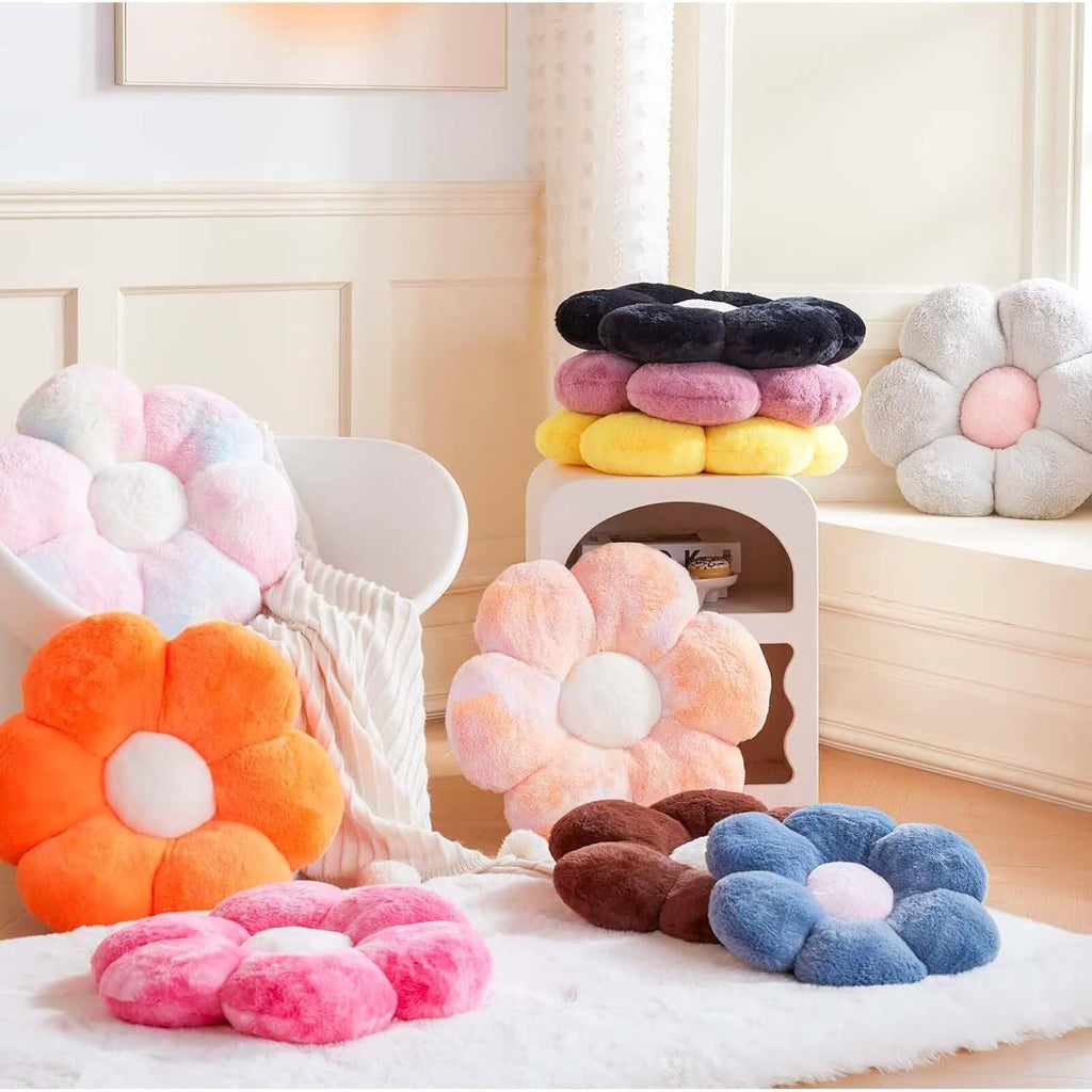 Bright Living - Flower Pillow Cute Decorative Throw Pillow with Faux Rabbit Fur Soft Daisy Plush Floor Cushion Aesthetic Flower Shaped Pillow Home Decor for Bed Sofa Couch (Sage Green14.9 Inch)