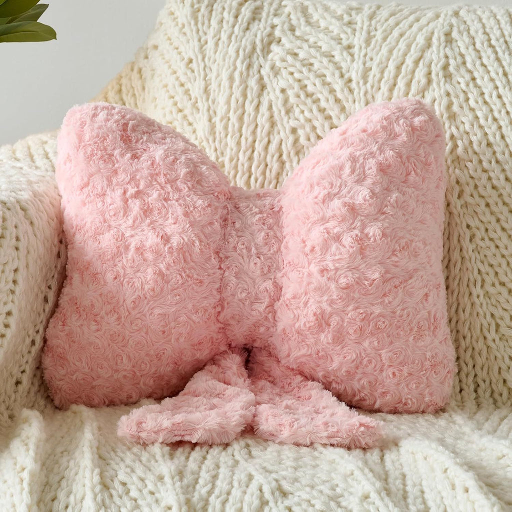 Bright Living - Bow Pillow, Decorative Bow Pillows with Soft Plush for Couch Bed, Bow Shaped Throw Pillow Room Decor for Bedroom, Bow Decorative Pillow for Living Room (Pink, Small-12 Inches)