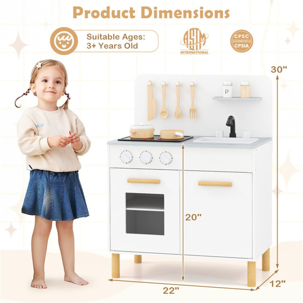 inQ Boutique - White Kids Interactive Wooden Kitchen Playset with Realistic Lights & Sounds