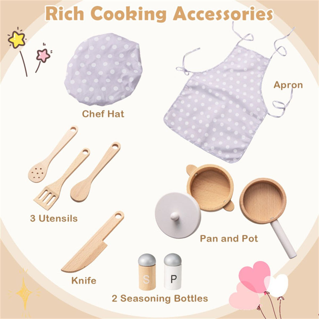 inQ Boutique - White Kids Interactive Wooden Kitchen Playset with Realistic Lights & Sounds