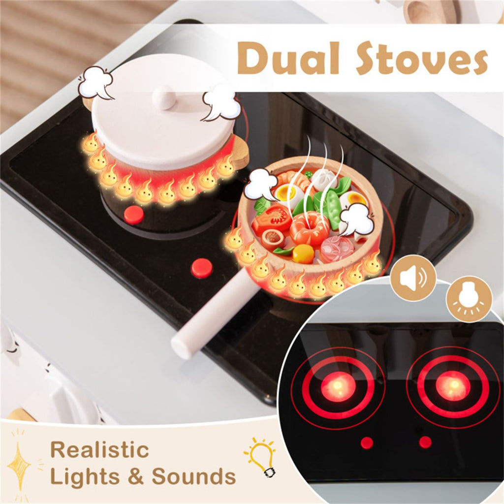 inQ Boutique - White Kids Interactive Wooden Kitchen Playset with Realistic Lights & Sounds