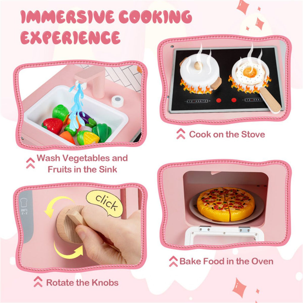 inQ Boutique - Wooden Kids Kitchen Playset with Cookware Accessories, Storage Cabinet & Hanging Hooks for Toddlers
