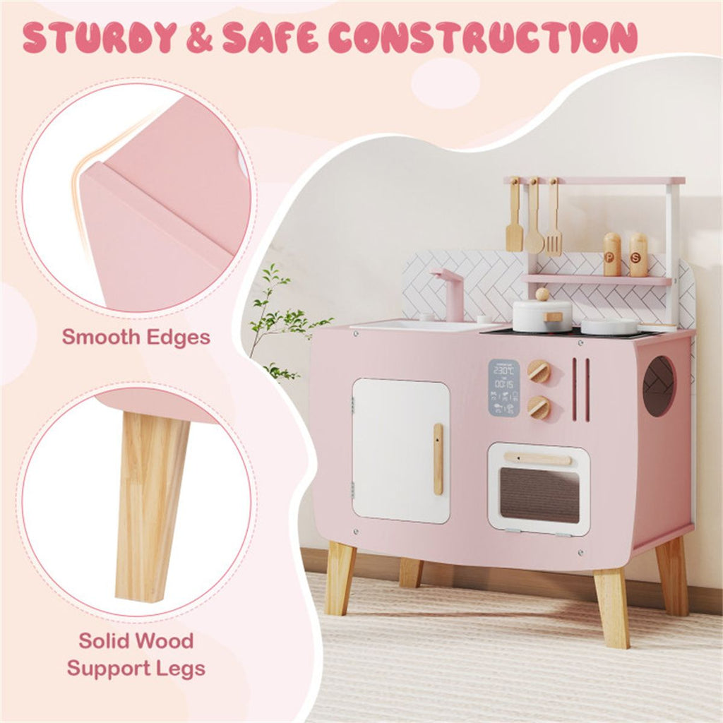 inQ Boutique - Wooden Kids Kitchen Playset with Cookware Accessories, Storage Cabinet & Hanging Hooks for Toddlers
