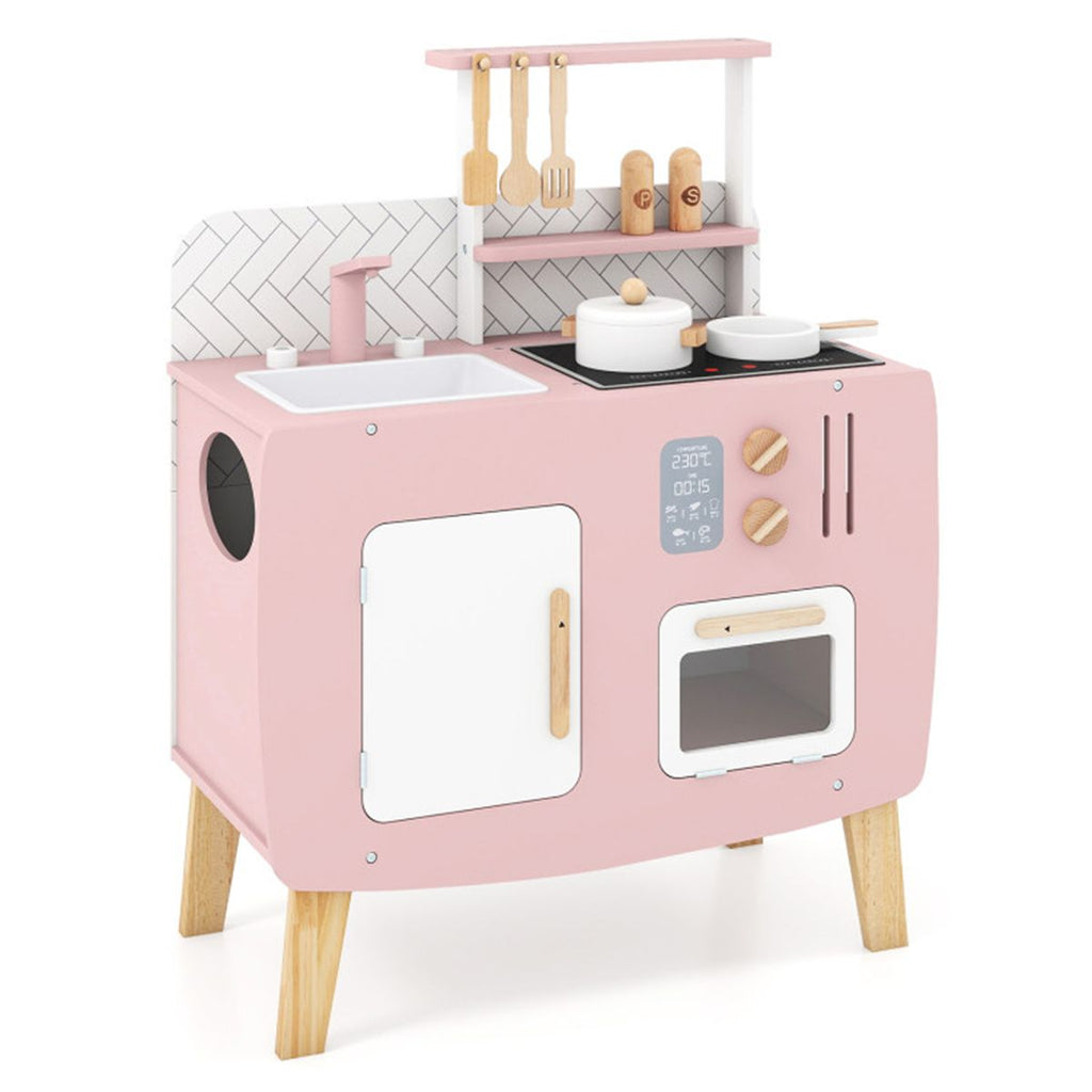 inQ Boutique - Wooden Kids Kitchen Playset with Cookware Accessories, Storage Cabinet & Hanging Hooks for Toddlers