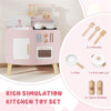 inQ Boutique - Wooden Kids Kitchen Playset with Cookware Accessories, Storage Cabinet & Hanging Hooks for Toddlers