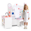 inQ Boutique - Wooden Kids Doctor Medical Station Playset, 93.98×54.61×99.06cm 27PCS Medical Tools with ECG Monitor for 3-6 Years, Pink+White