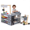inQ Boutique - Gray Wooden Kids Supermarket Playset with Vending Machine, 90.17×78.74×104.14cm Grocery Store Toy with Shopping Cart for 3+