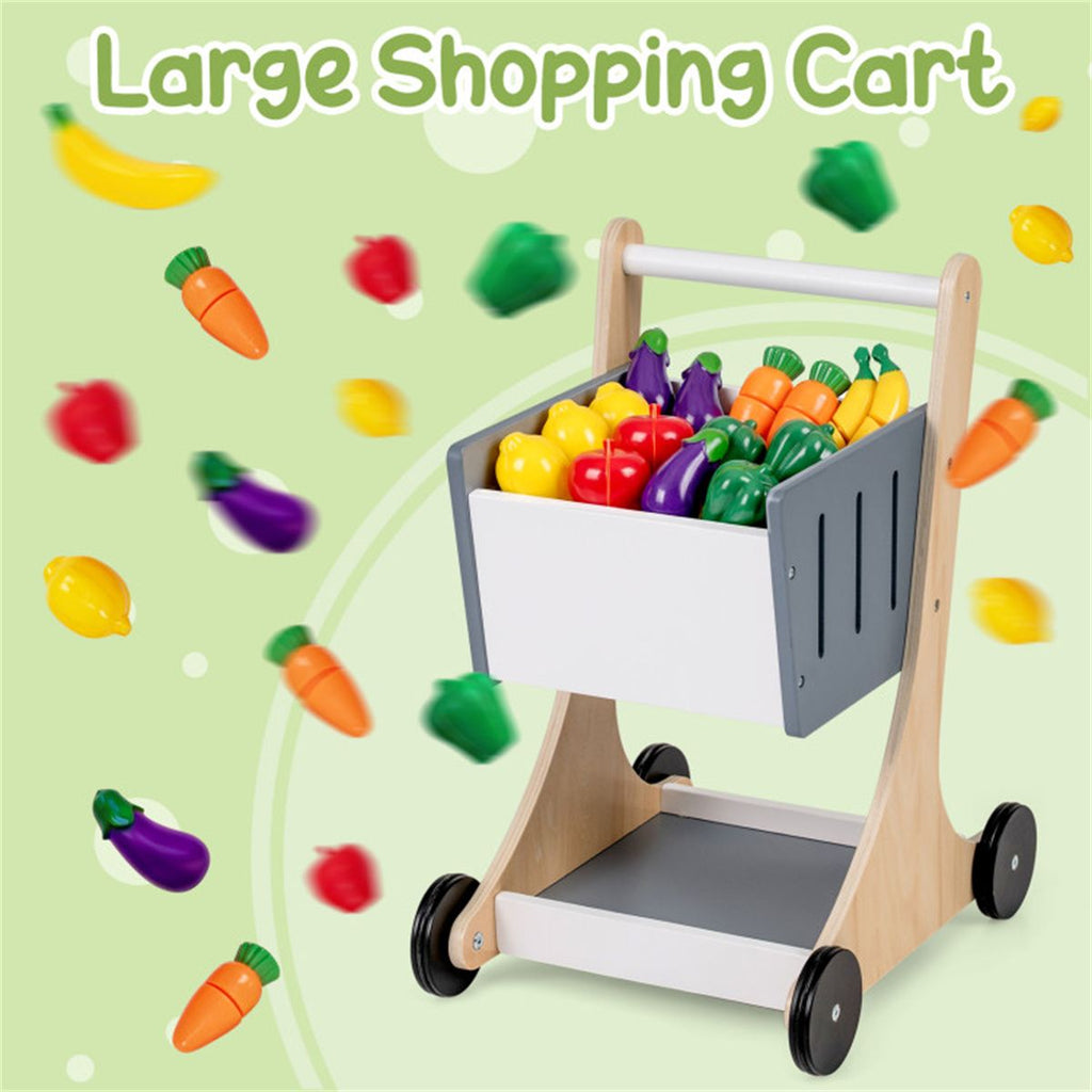 inQ Boutique - Gray Wooden Kids Supermarket Playset with Vending Machine, 90.17×78.74×104.14cm Grocery Store Toy with Shopping Cart for 3+