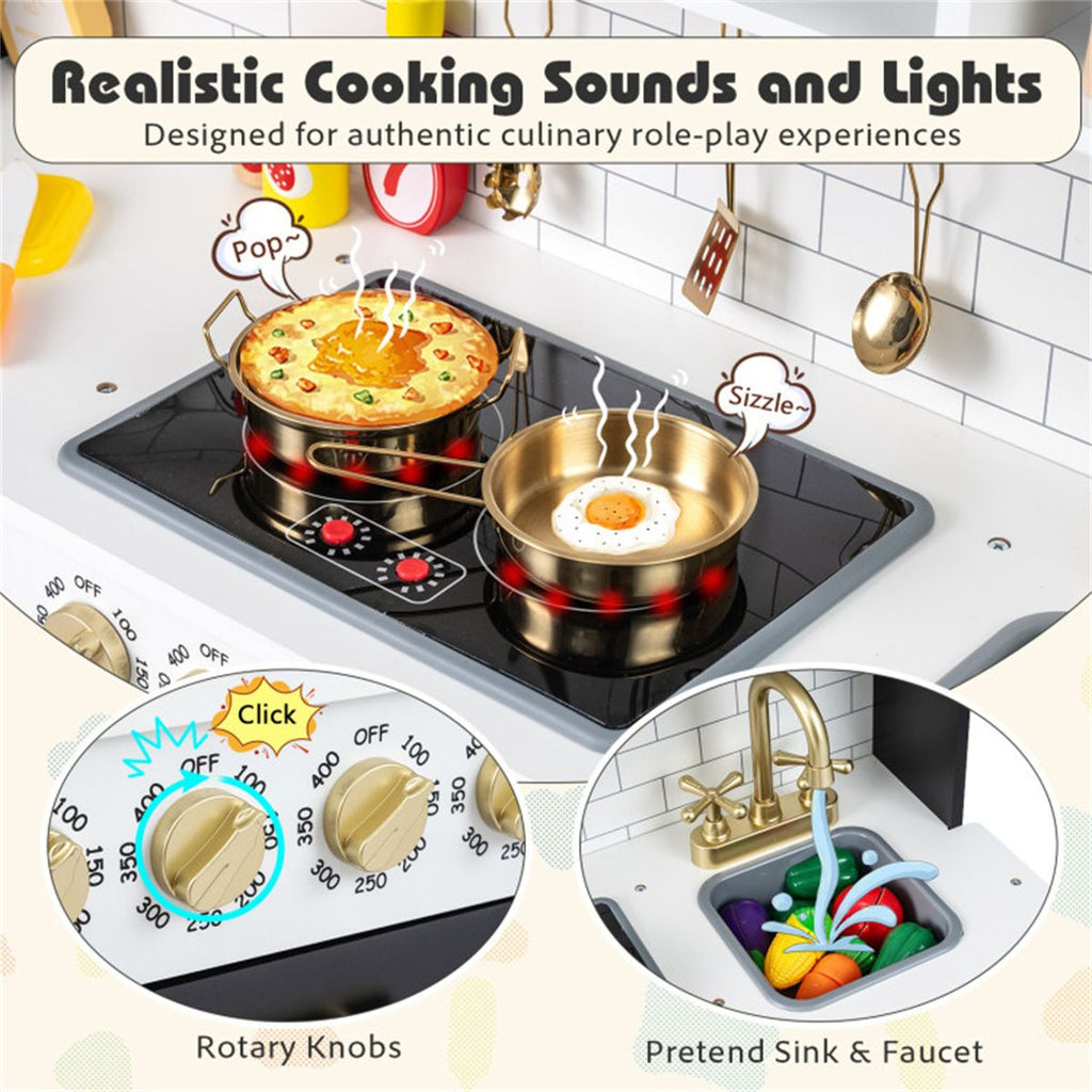inQ Boutique - Kids Wooden Play Kitchen with Realistic Lights & Sounds, Pretend Ice Maker & Storage for Toddlers Age 3+ - Black