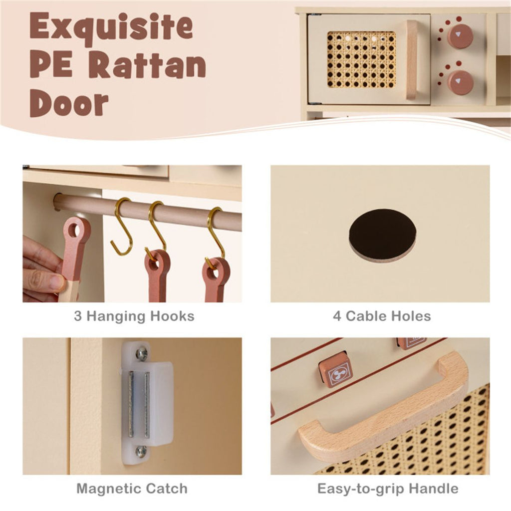 inQ Boutique - Kids Wooden Play Kitchen with Realistic Lights & Sounds, Pretend Ice Maker & Accessories for Toddlers